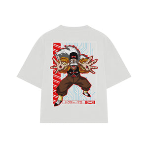 Playera streetwear premium de anime y gaming ExtraLife MX, corte boxy oversized drop shoulder heavyweight en color Deep Black y Off-White, moda urbana mexicana de culto.