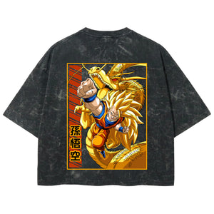 Playera streetwear premium de anime y gaming ExtraLife MX, corte boxy deluxe mineral wash heavyweight en color Acid Wash, moda urbana mexicana de culto.