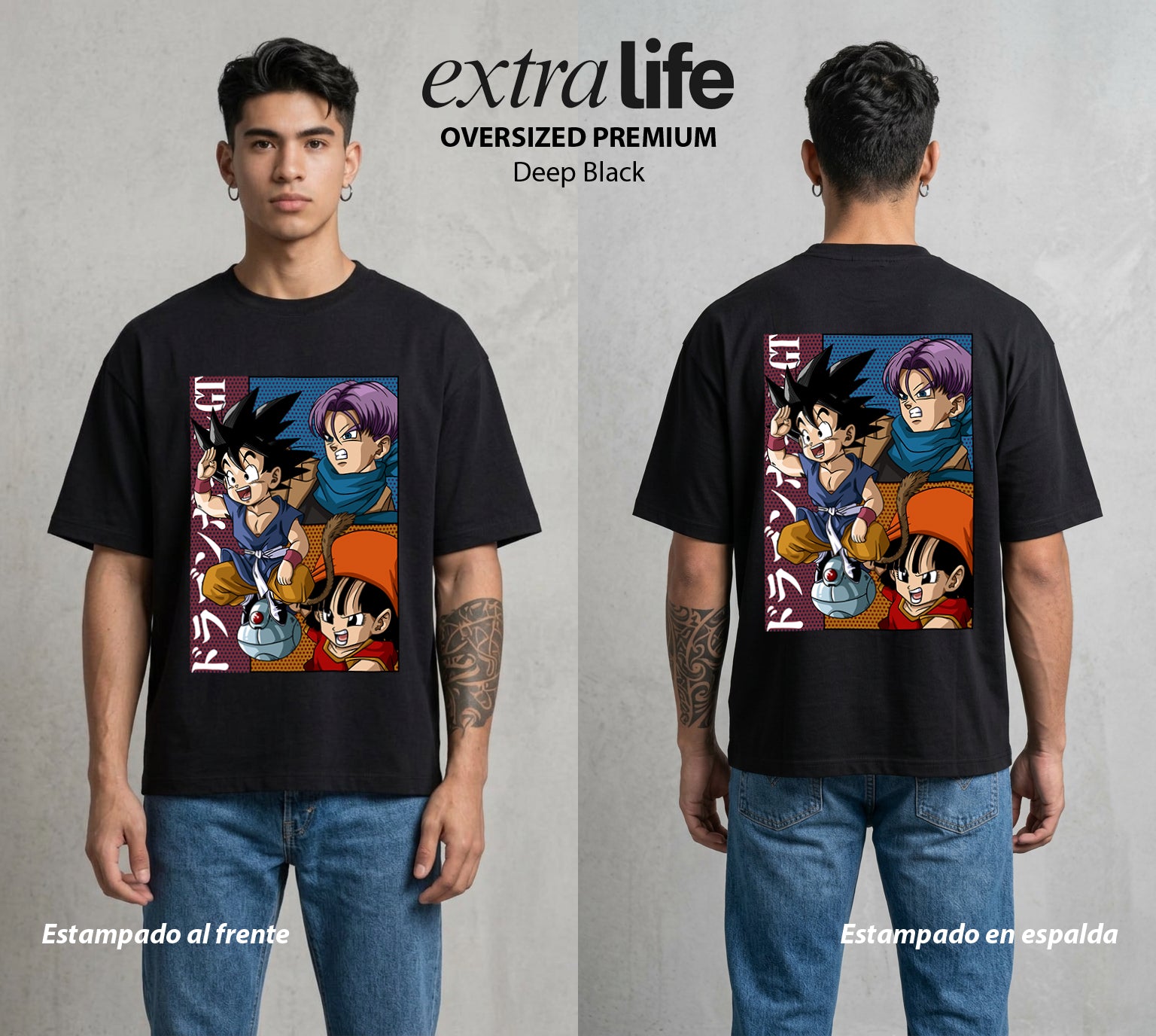 El Poder de las Esferas | El Dragón Ancestral #01367 - Playera Oversized Premium | Deep Black - Foto en modelo