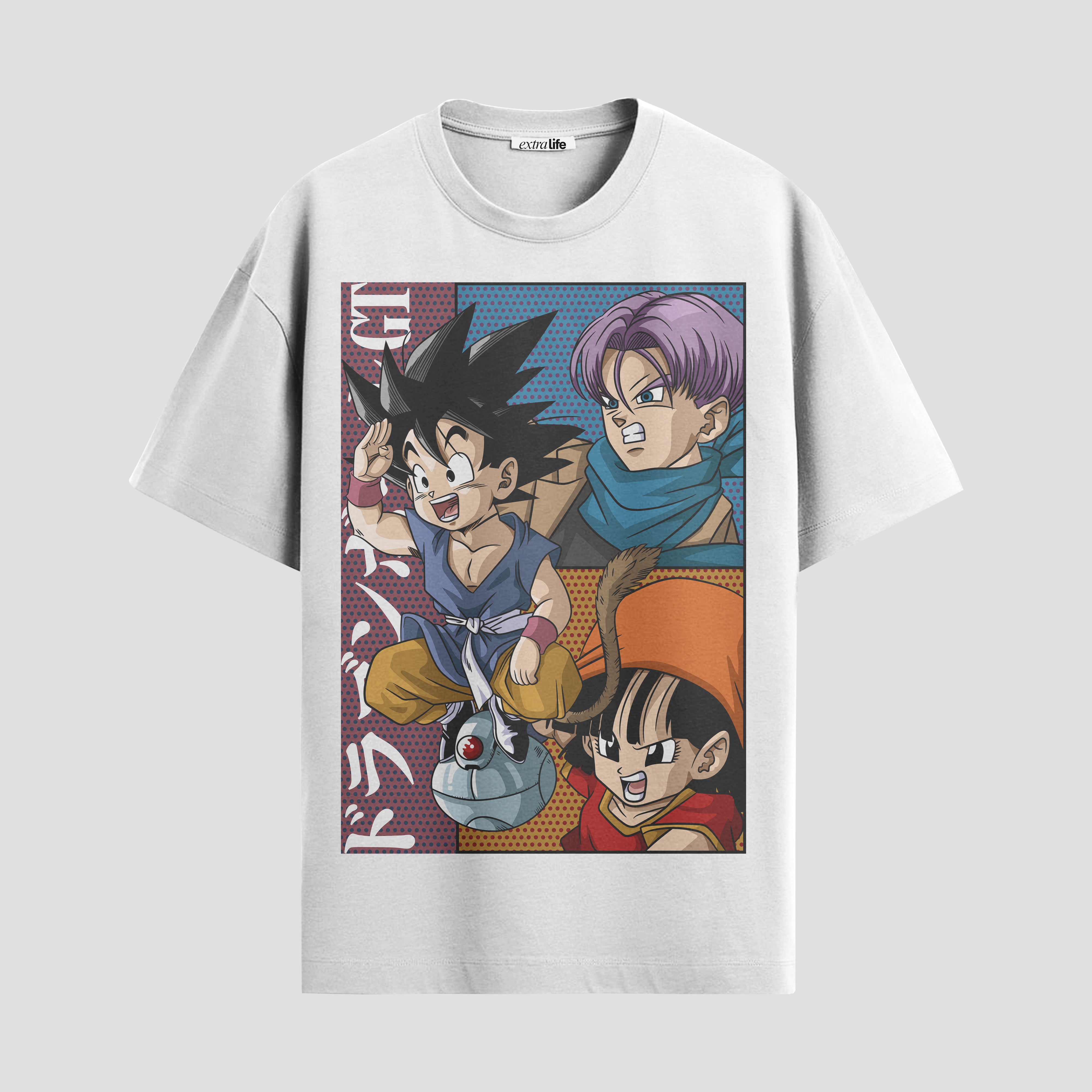 Playera urbana de anime y gaming ExtraLife MX, corte Standard Fit unisex ligero y transpirable en color Deep Black y Pure White, ropa de uso diario para gym y casual.
