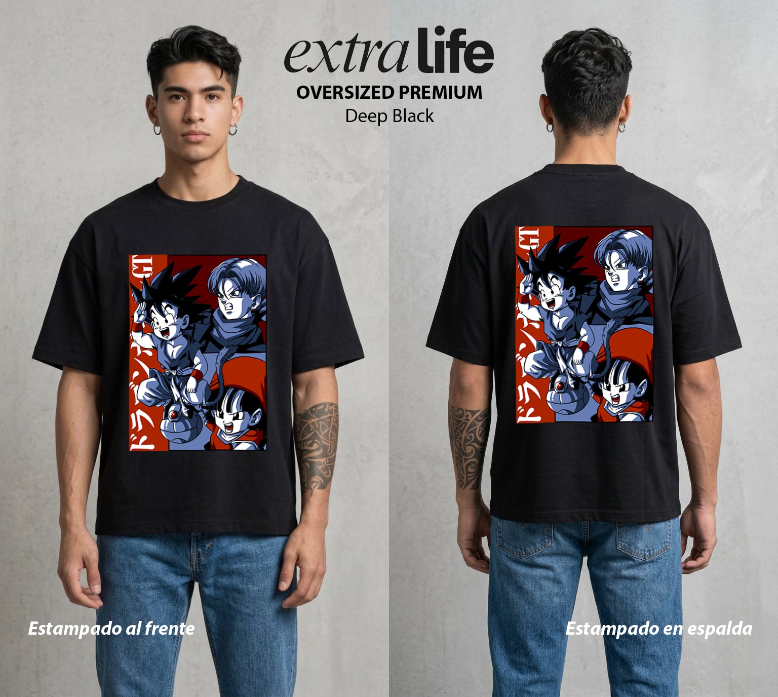 El Poder de las Esferas | La Criatura del Poder #01368 - Playera Oversized Premium | Deep Black - Foto en modelo