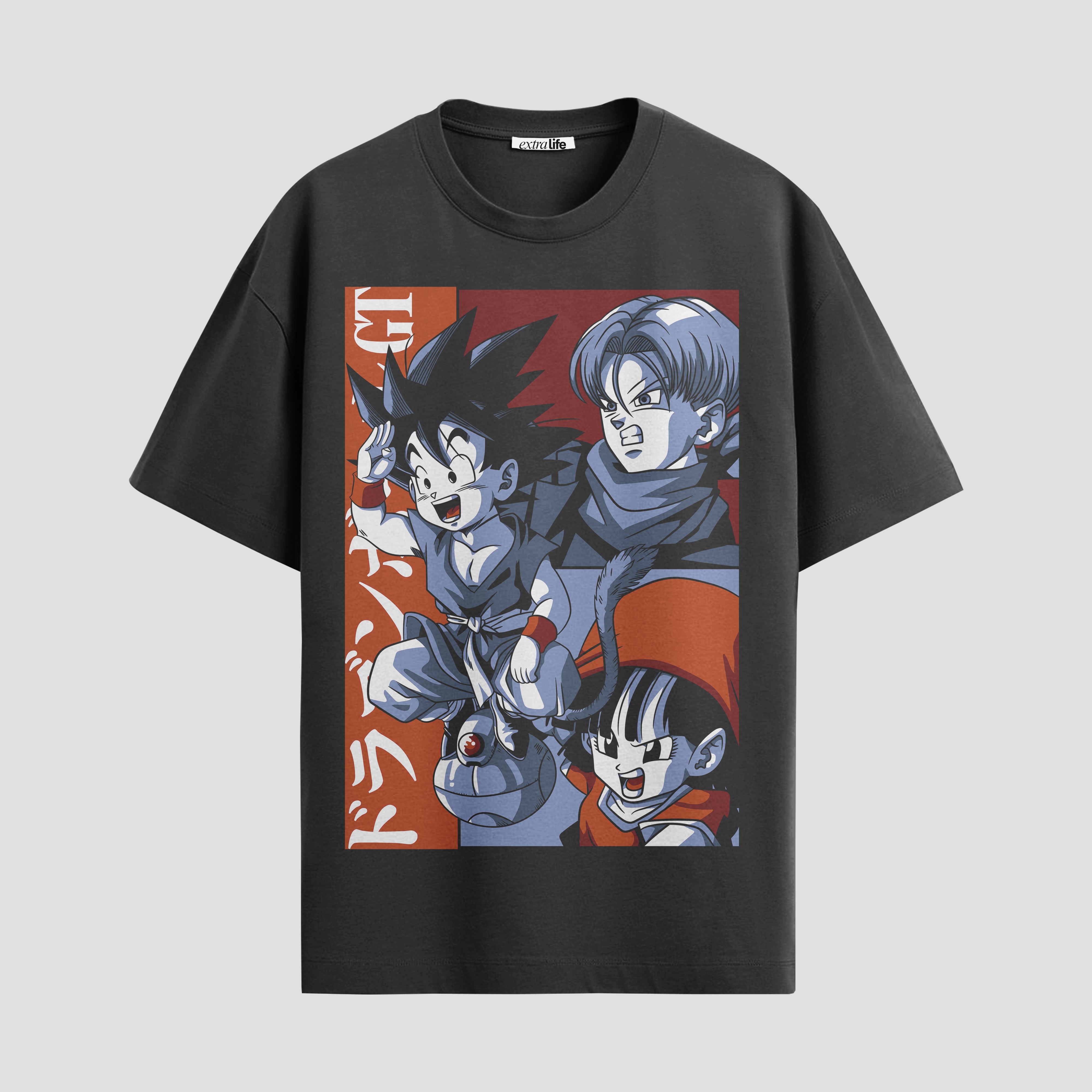 Playera urbana de anime y gaming ExtraLife MX, corte Standard Fit unisex ligero y transpirable en color Deep Black y Pure White, ropa de uso diario para gym y casual.