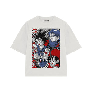 Playera streetwear premium de anime y gaming ExtraLife MX, corte boxy oversized drop shoulder heavyweight en color Deep Black y Off-White, moda urbana mexicana de culto.