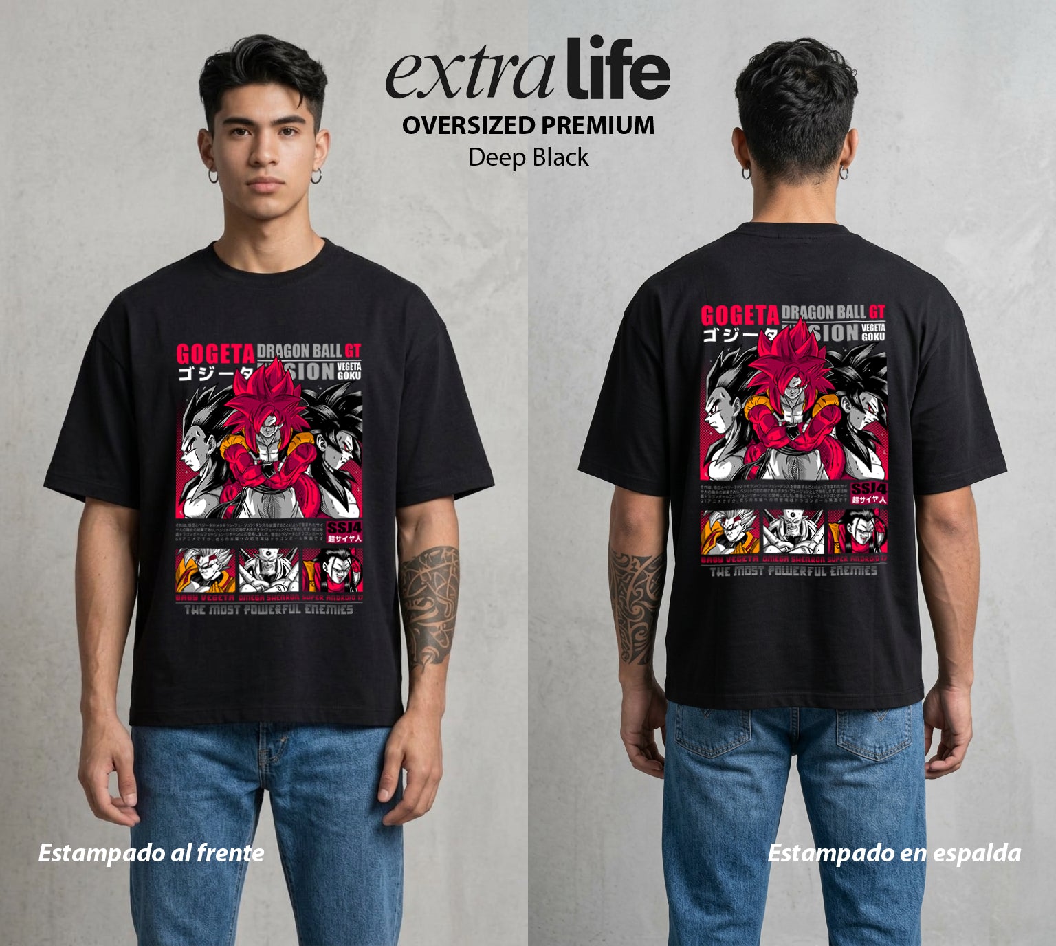 El Poder de las Esferas | El Dragón Ancestral #01370 - Playera Oversized Premium | Deep Black - Foto en modelo