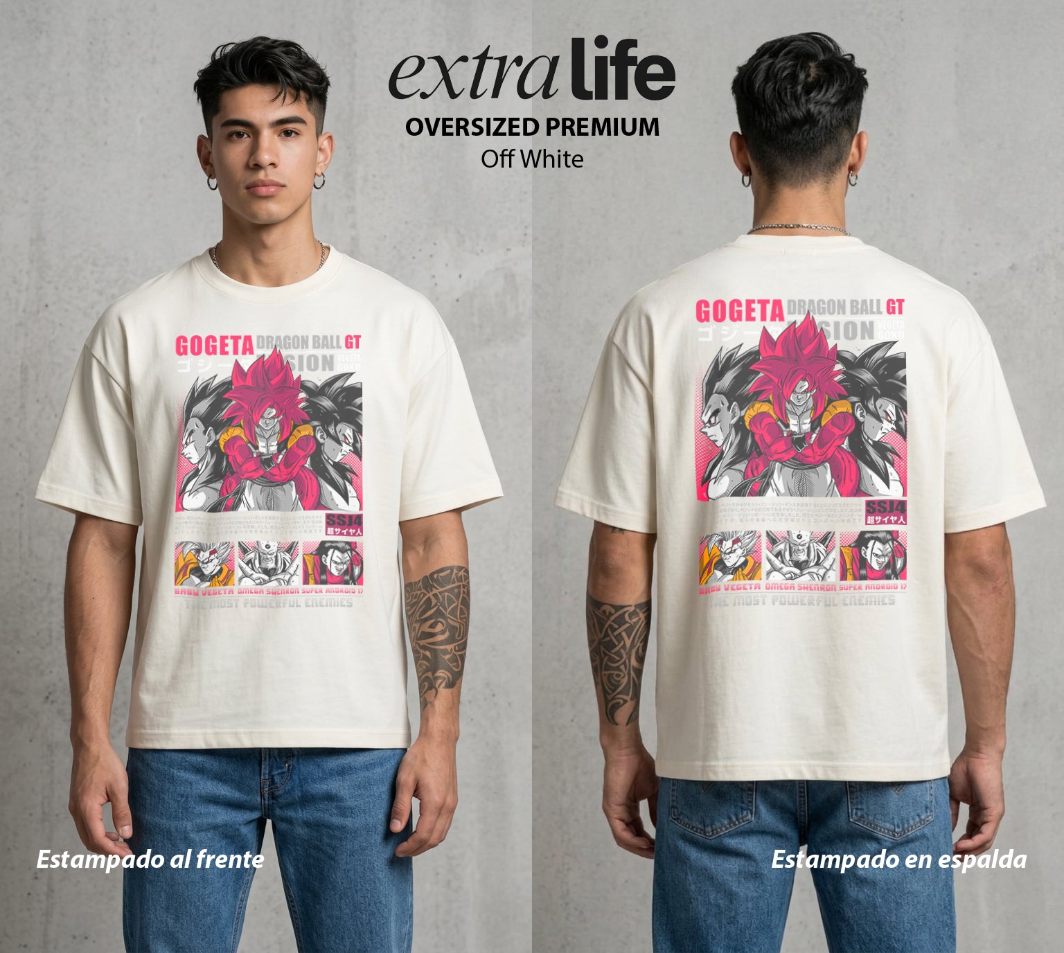 El Poder de las Esferas | El Dragón Ancestral #01370 - Playera Oversized Premium | Off White - Foto en modelo