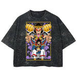 Playera streetwear premium de anime y gaming ExtraLife MX, corte boxy deluxe mineral wash heavyweight en color Acid Wash, moda urbana mexicana de culto.