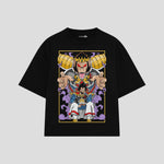 Playera streetwear premium de anime y gaming ExtraLife MX, corte boxy oversized drop shoulder heavyweight en color Deep Black y Off-White, moda urbana mexicana de culto.
