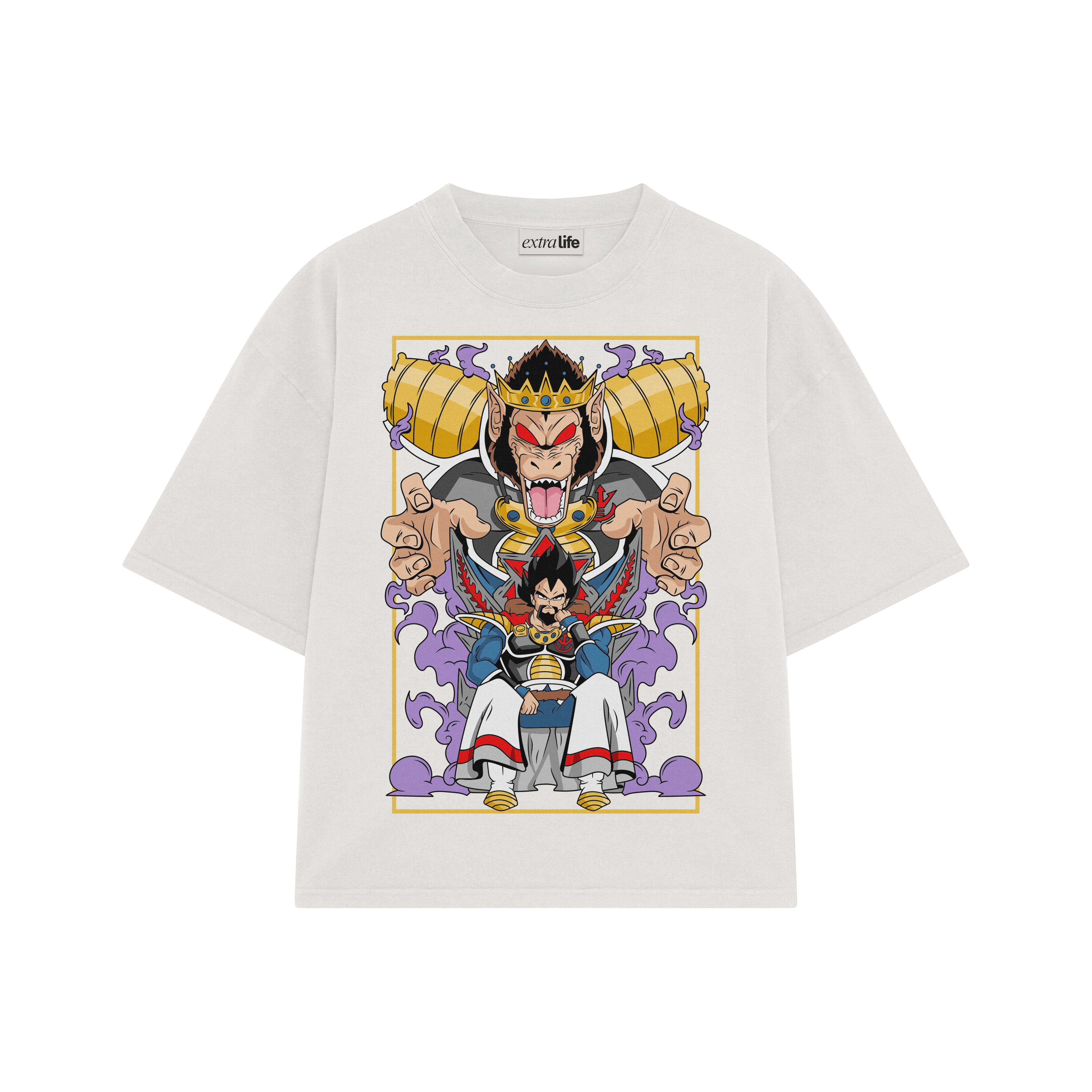 Playera streetwear premium de anime y gaming ExtraLife MX, corte boxy oversized drop shoulder heavyweight en color Deep Black y Off-White, moda urbana mexicana de culto.