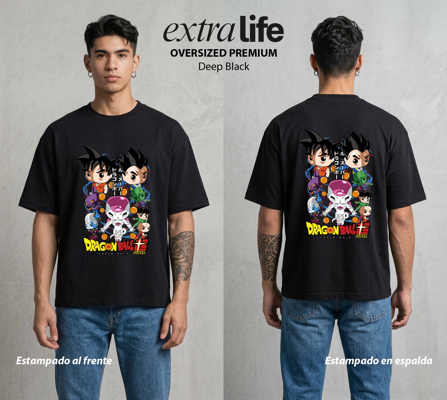 El Poder de las Esferas | El Dragón Ancestral #01372 - Playera Oversized Premium | Deep Black - Foto en modelo