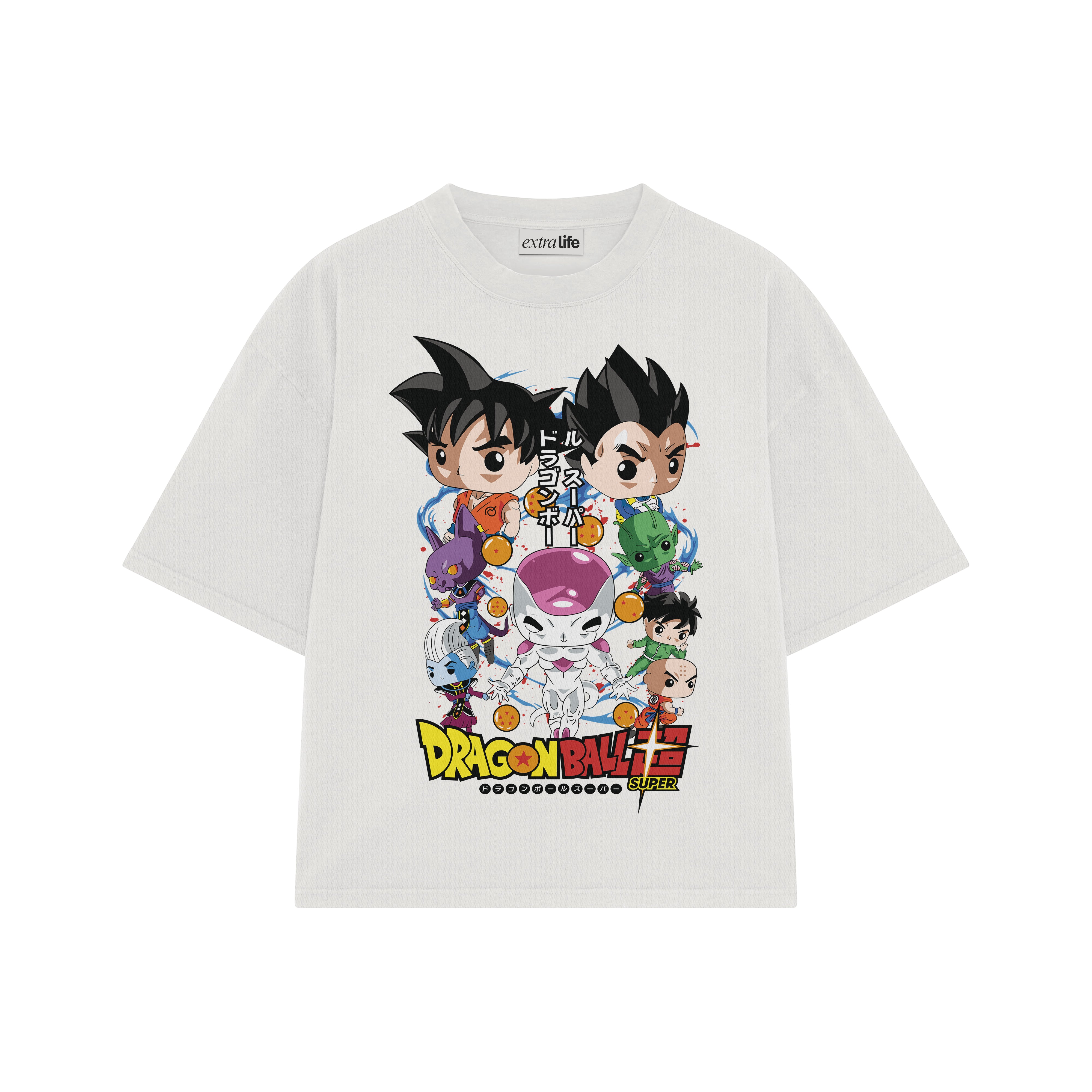 Playera streetwear premium de anime y gaming ExtraLife MX, corte boxy oversized drop shoulder heavyweight en color Deep Black y Off-White, moda urbana mexicana de culto.