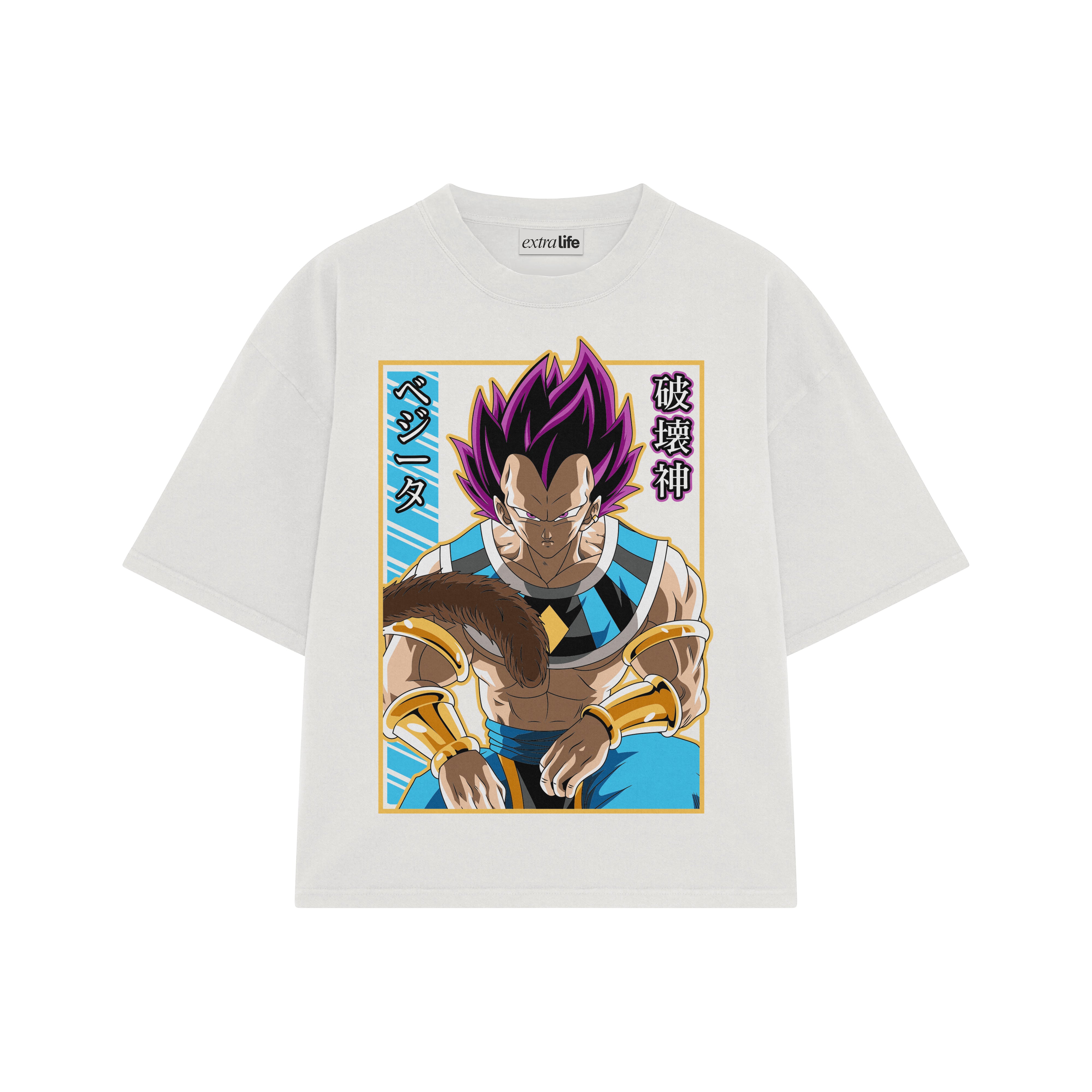Playera streetwear premium de anime y gaming ExtraLife MX, corte boxy oversized drop shoulder heavyweight en color Deep Black y Off-White, moda urbana mexicana de culto.