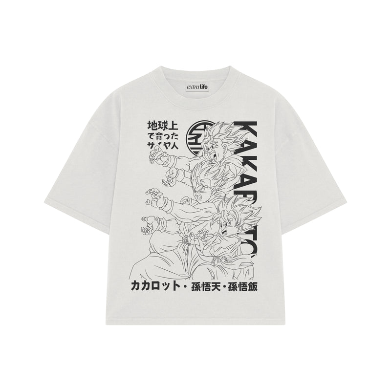 Playera streetwear premium de anime y gaming ExtraLife MX, corte boxy oversized drop shoulder heavyweight en color Deep Black y Off-White, moda urbana mexicana de culto.