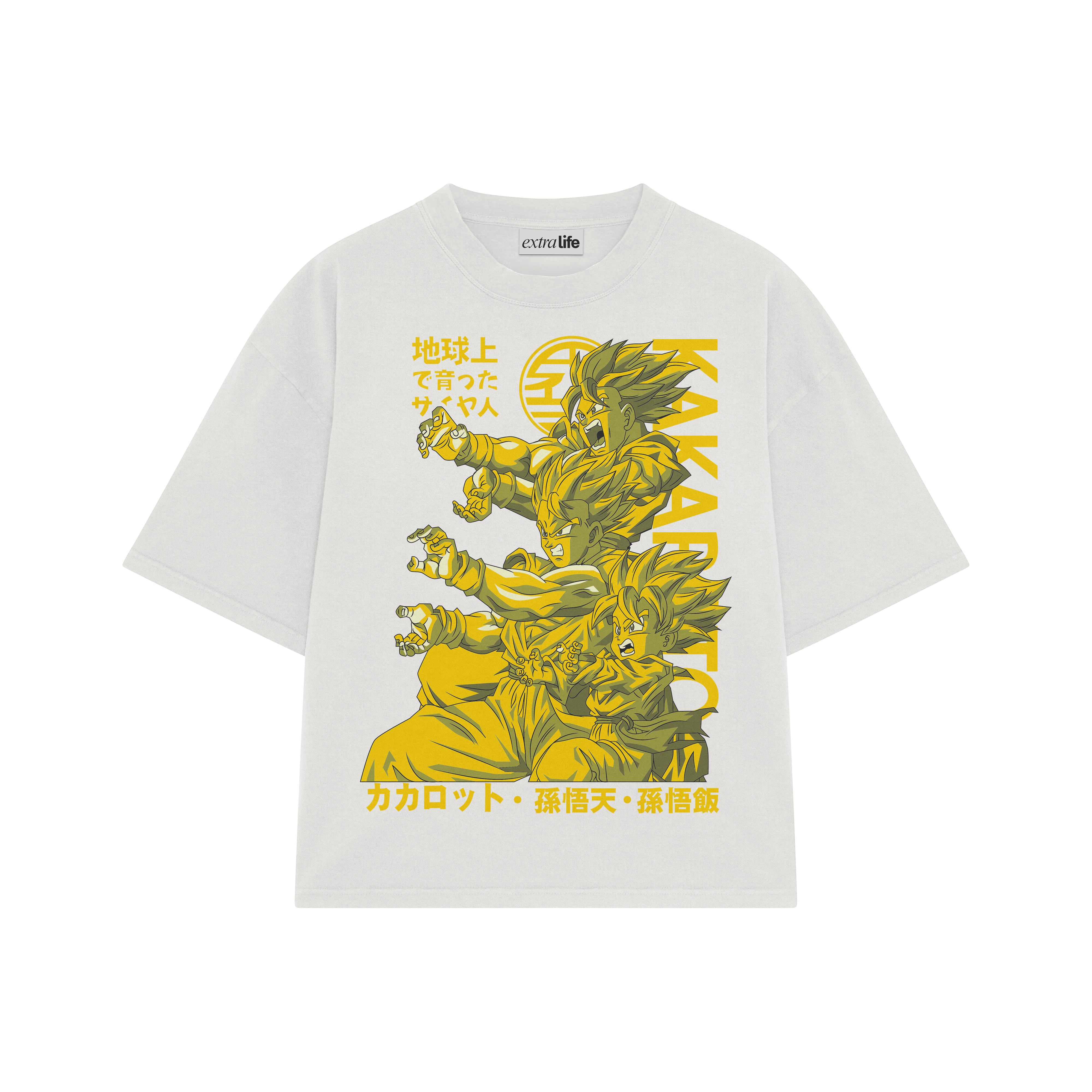 Playera streetwear premium de anime y gaming ExtraLife MX, corte boxy oversized drop shoulder heavyweight en color Deep Black y Off-White, moda urbana mexicana de culto.
