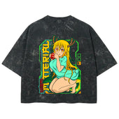 Playera streetwear premium de anime y gaming ExtraLife MX, corte boxy deluxe mineral wash heavyweight en color Acid Wash, moda urbana mexicana de culto.
