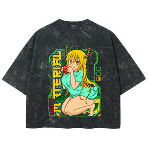 Playera streetwear premium de anime y gaming ExtraLife MX, corte boxy deluxe mineral wash heavyweight en color Acid Wash, moda urbana mexicana de culto.
