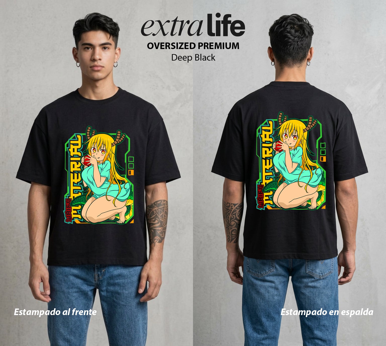 La Sirvienta Dragon | El Dragón Ancestral #01380 - Playera Oversized Premium | Deep Black - Foto en modelo
