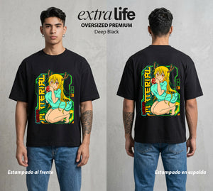 La Sirvienta Dragon | El Dragón Ancestral #01380 - Playera Oversized Premium | Deep Black - Foto en modelo