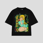 Playera streetwear premium de anime y gaming ExtraLife MX, corte boxy oversized drop shoulder heavyweight en color Deep Black y Off-White, moda urbana mexicana de culto.