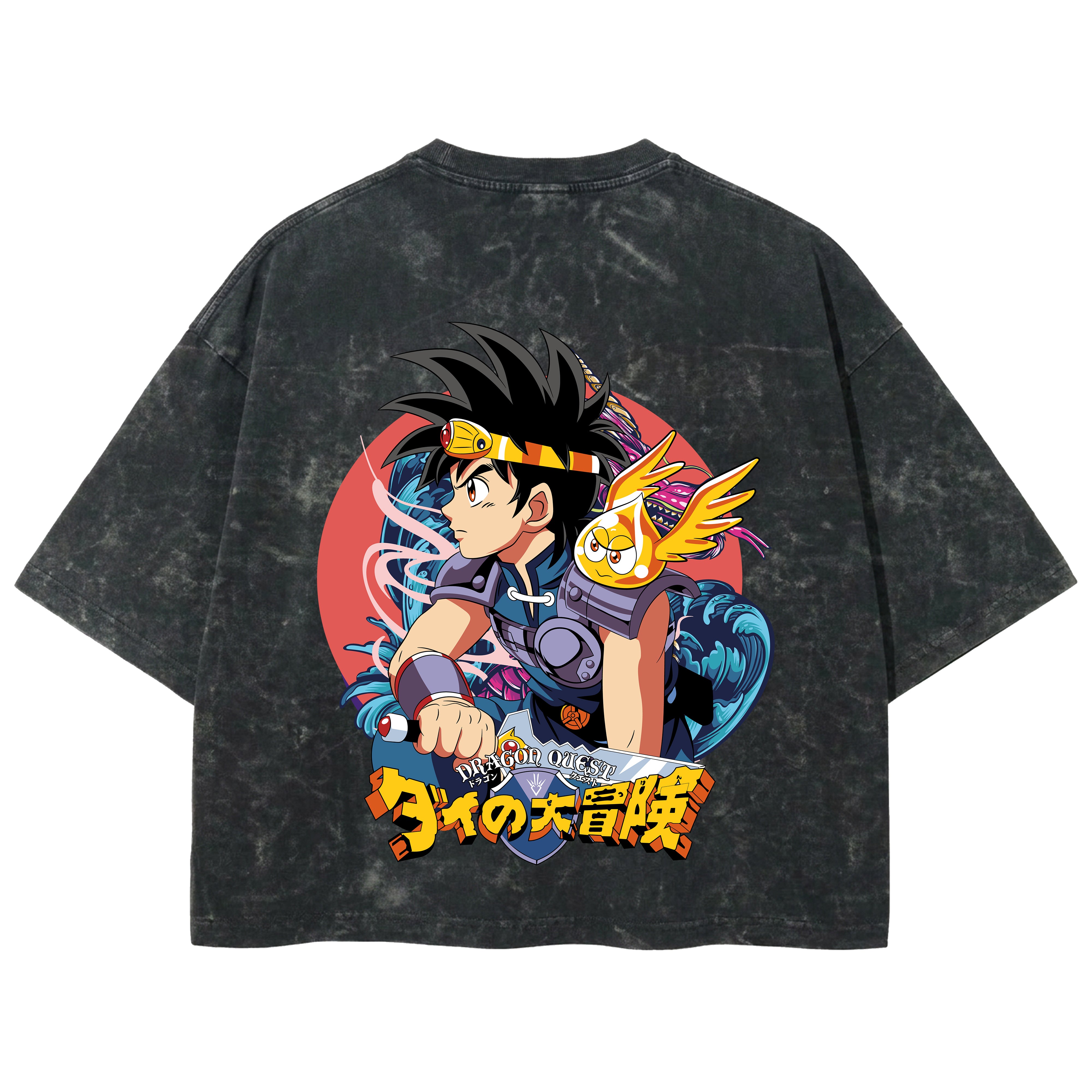 Playera streetwear premium de anime y gaming ExtraLife MX, corte boxy deluxe mineral wash heavyweight en color Acid Wash, moda urbana mexicana de culto.