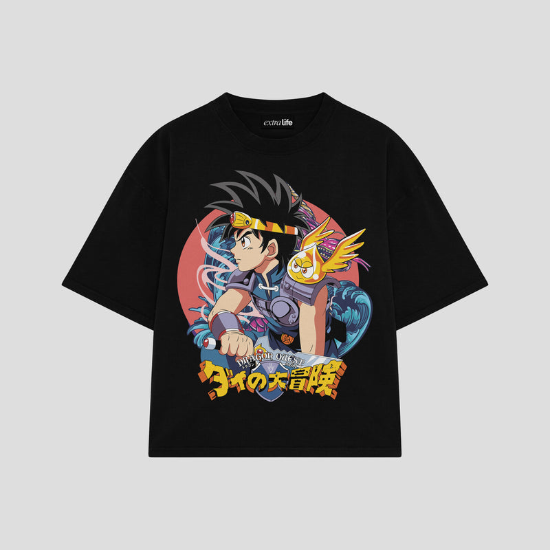 Playera streetwear premium de anime y gaming ExtraLife MX, corte boxy oversized drop shoulder heavyweight en color Deep Black y Off-White, moda urbana mexicana de culto.