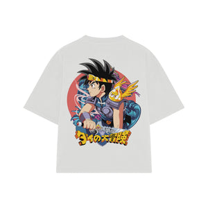 Playera streetwear premium de anime y gaming ExtraLife MX, corte boxy oversized drop shoulder heavyweight en color Deep Black y Off-White, moda urbana mexicana de culto.