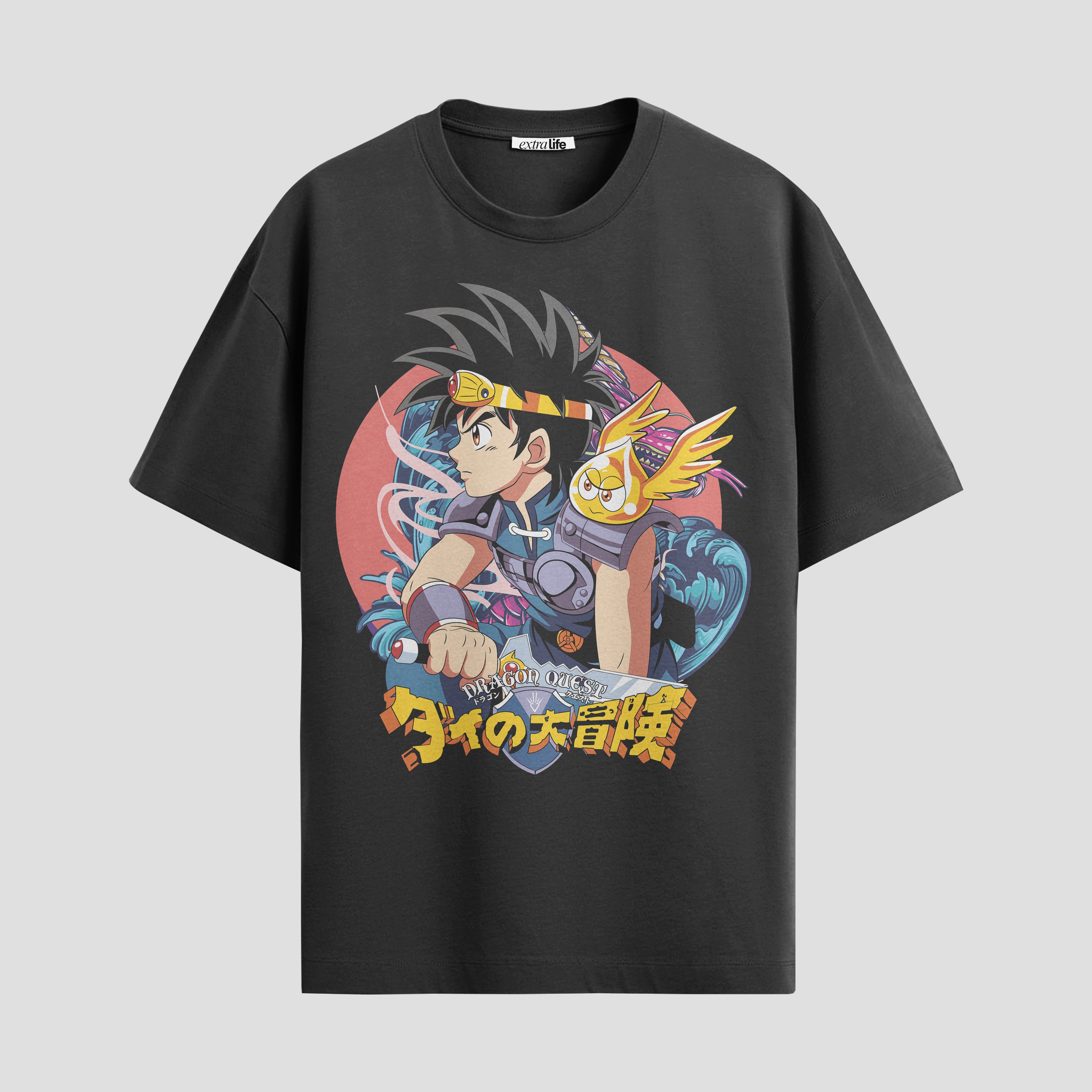 Playera urbana de anime y gaming ExtraLife MX, corte Standard Fit unisex ligero y transpirable en color Deep Black y Pure White, ropa de uso diario para gym y casual.