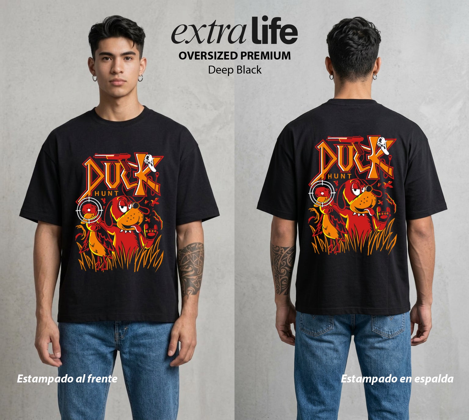 La Caceria del Pato | Patos y Risas #01382 - Playera Oversized Premium | Deep Black - Foto en modelo