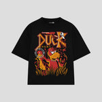 Playera streetwear premium de anime y gaming ExtraLife MX, corte boxy oversized drop shoulder heavyweight en color Deep Black y Off-White, moda urbana mexicana de culto.