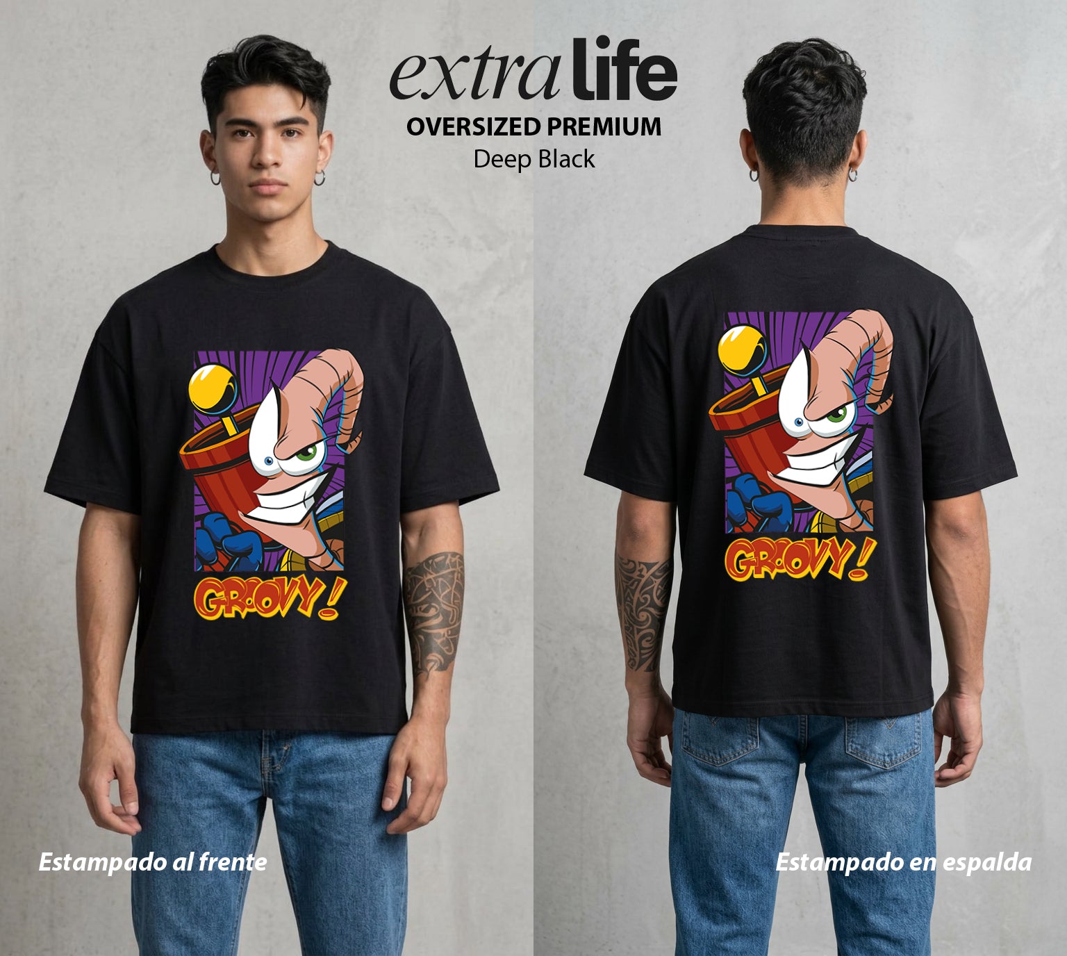 El Gusano Galactico | El Vermis del Poder #01383 - Playera Oversized Premium | Deep Black - Foto en modelo