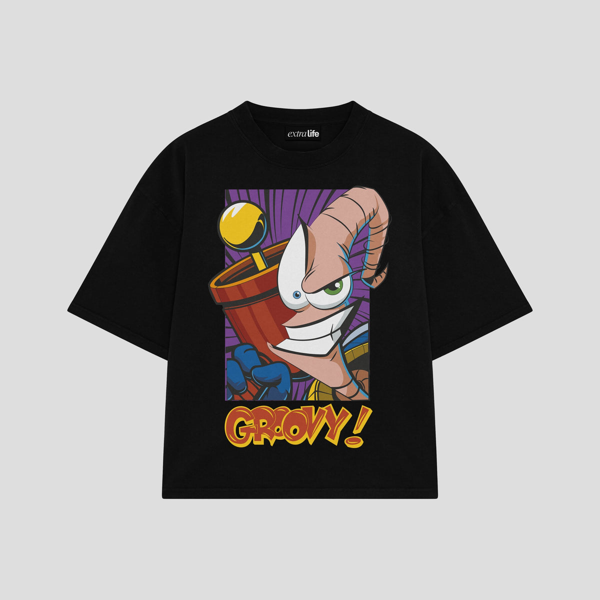 Playera streetwear premium de anime y gaming ExtraLife MX, corte oversized drop shoulder ligero y fresco en color Deep Black y Off-White, moda urbana mexicana de culto.