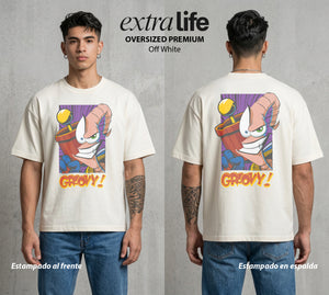 El Gusano Galactico | El Vermis del Poder #01383 - Playera Oversized Premium | Off White - Foto en modelo