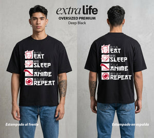 La Rutina Otaku | El Poder del Otaku #01384 - Playera Oversized Premium | Deep Black - Foto en modelo