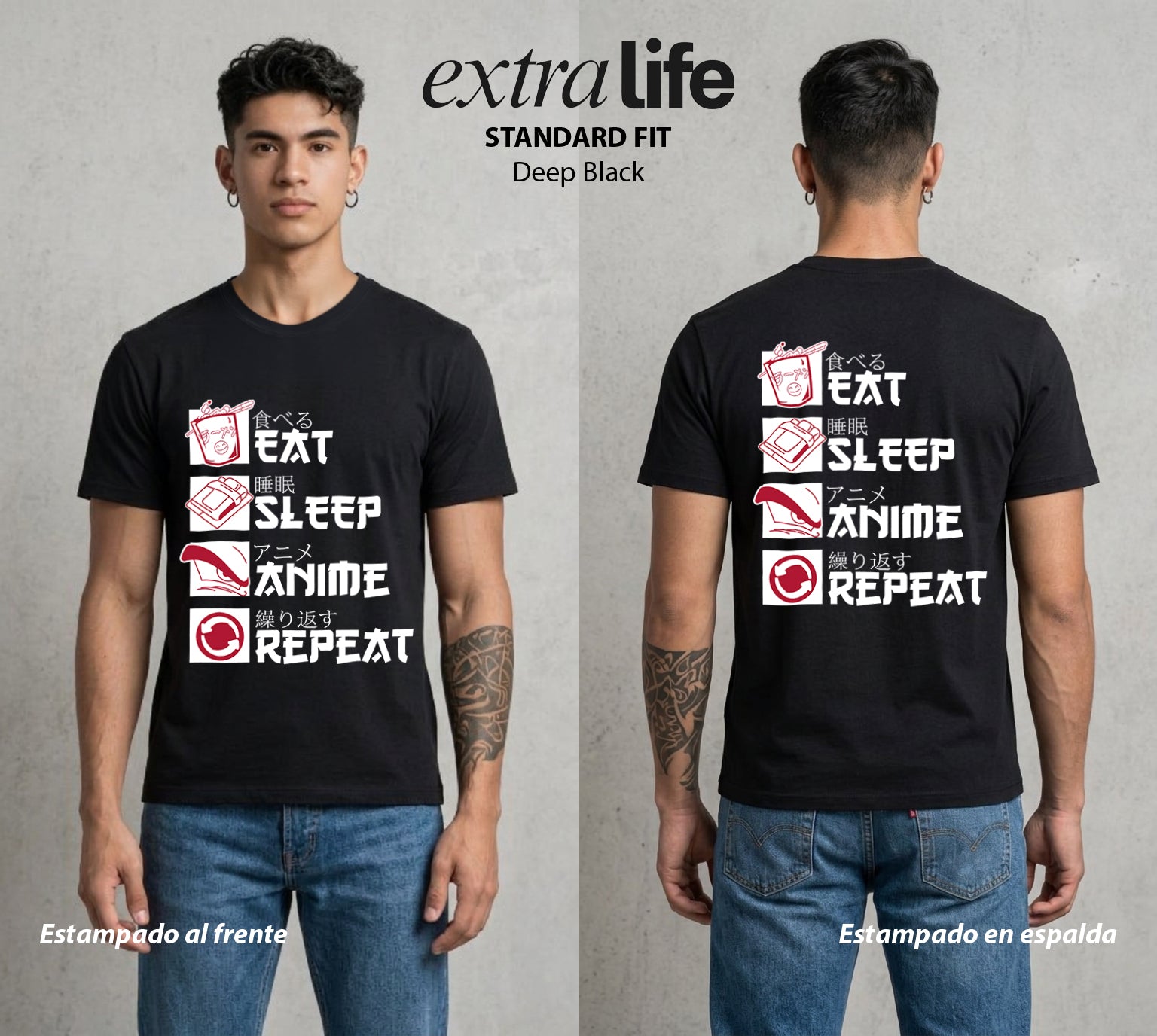 La Rutina Otaku | El Poder del Otaku #01384 - Playera Standard Fit | Deep Black - Foto en modelo