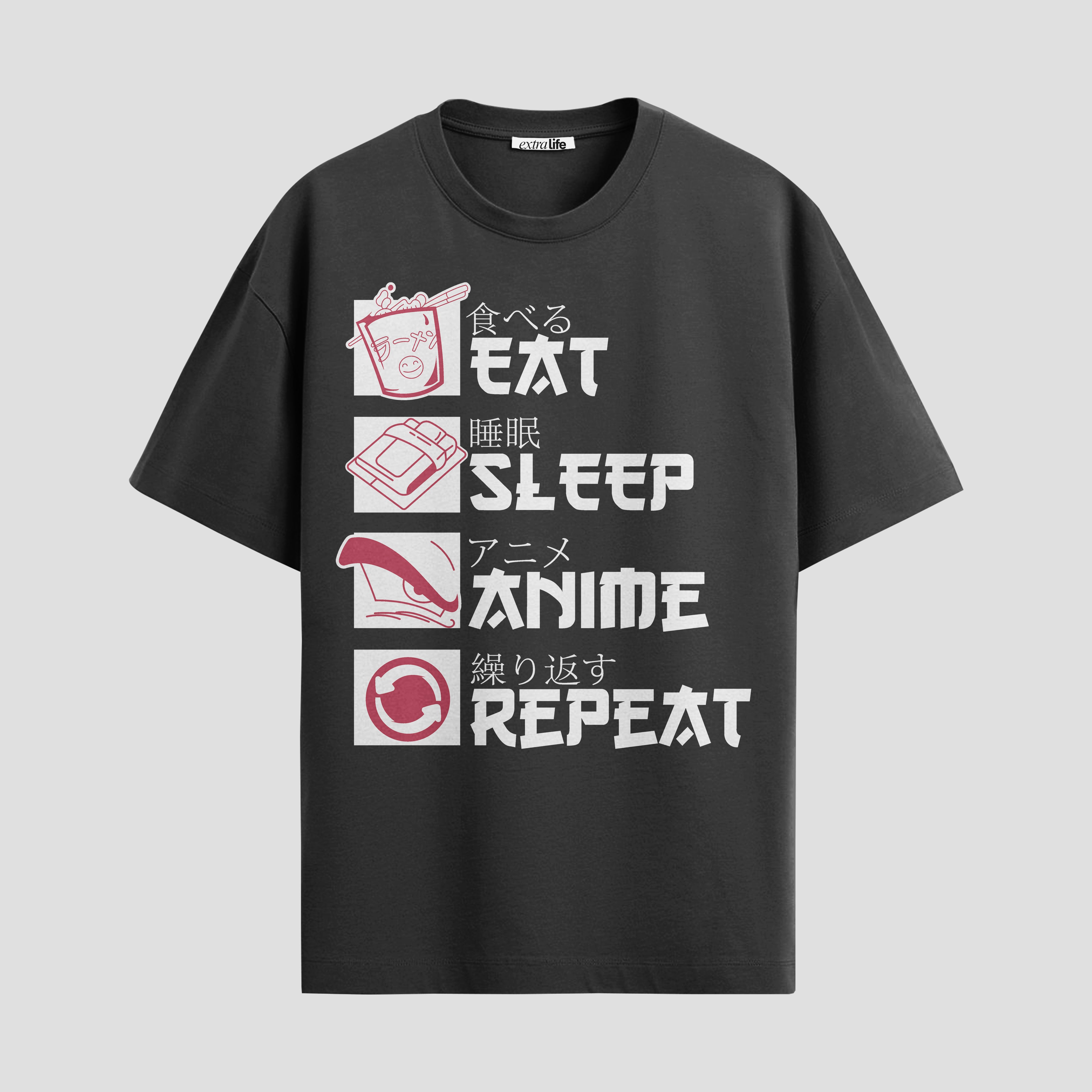 Playera urbana de anime y gaming ExtraLife MX, corte Standard Fit unisex ligero y transpirable en color Deep Black y Pure White, ropa de uso diario para gym y casual.