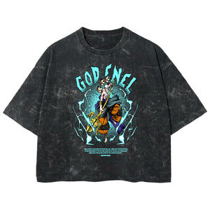 Playera streetwear premium de anime y gaming ExtraLife MX, corte boxy deluxe mineral wash heavyweight en color Acid Wash, moda urbana mexicana de culto.