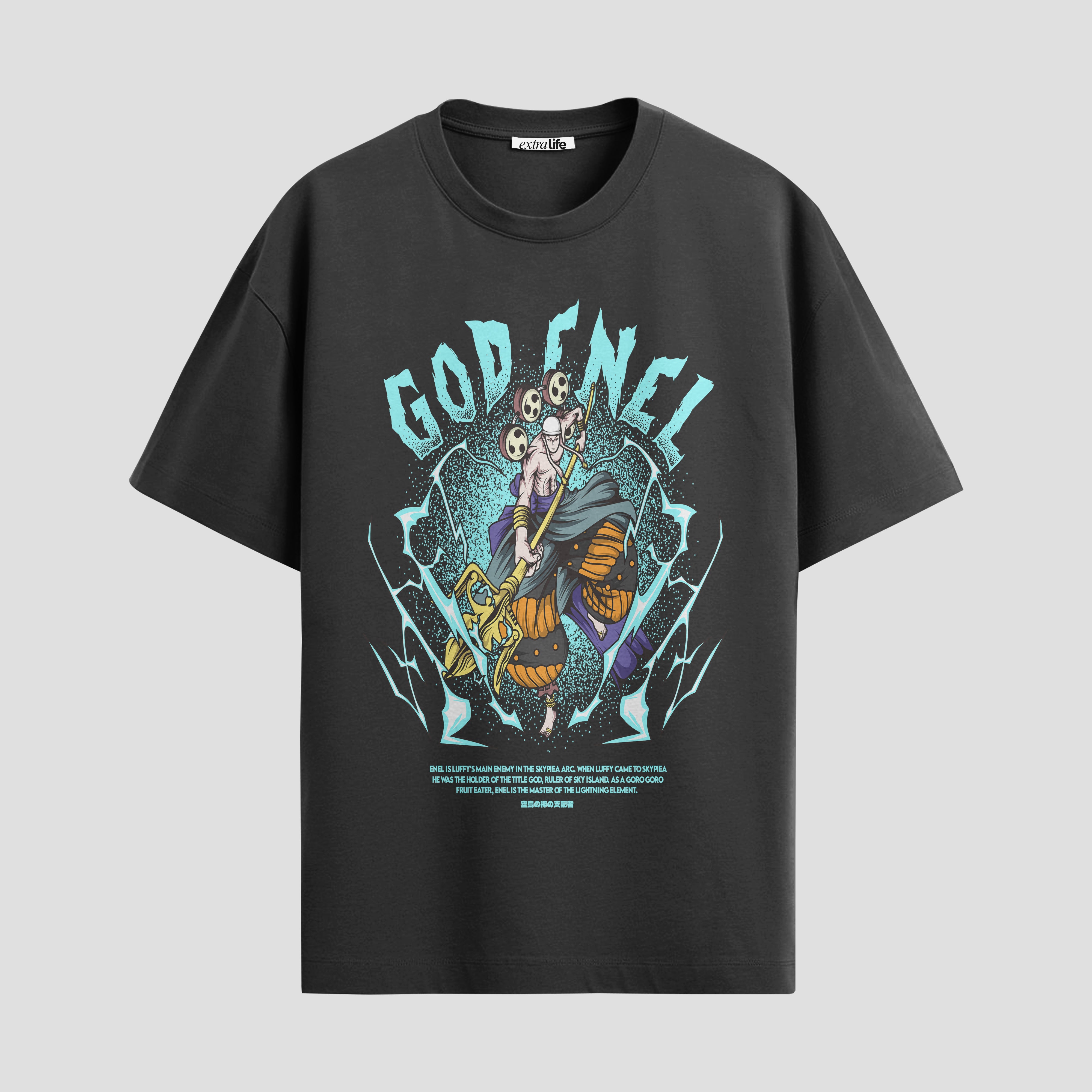 Playera urbana de anime y gaming ExtraLife MX, corte Standard Fit unisex ligero y transpirable en color Deep Black y Pure White, ropa de uso diario para gym y casual.