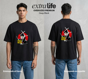 La Academia de Heroes | Eraserhead Bnha #01387 - Playera Oversized Premium | Deep Black - Foto en modelo