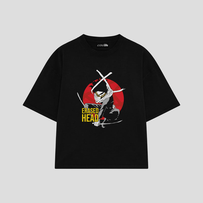 Playera streetwear premium de anime y gaming ExtraLife MX, corte boxy oversized drop shoulder heavyweight en color Deep Black y Off-White, moda urbana mexicana de culto.