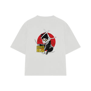 Playera streetwear premium de anime y gaming ExtraLife MX, corte boxy oversized drop shoulder heavyweight en color Deep Black y Off-White, moda urbana mexicana de culto.
