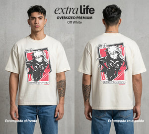 Unidad de Combate | El Mejor EVA de Todos #01390 - Playera Oversized Premium | Off White - Foto en modelo