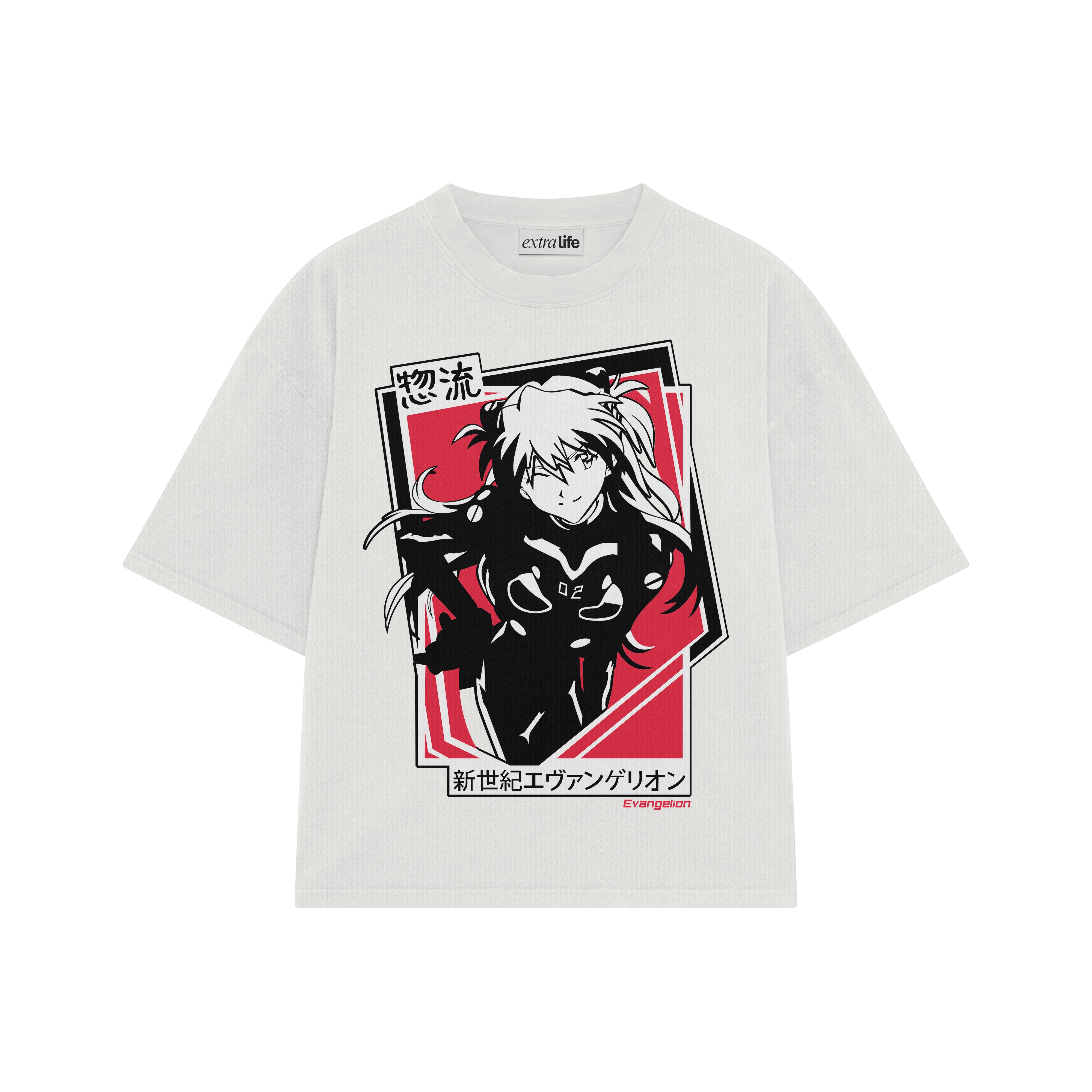 Playera streetwear premium de anime y gaming ExtraLife MX, corte boxy oversized drop shoulder heavyweight en color Deep Black y Off-White, moda urbana mexicana de culto.
