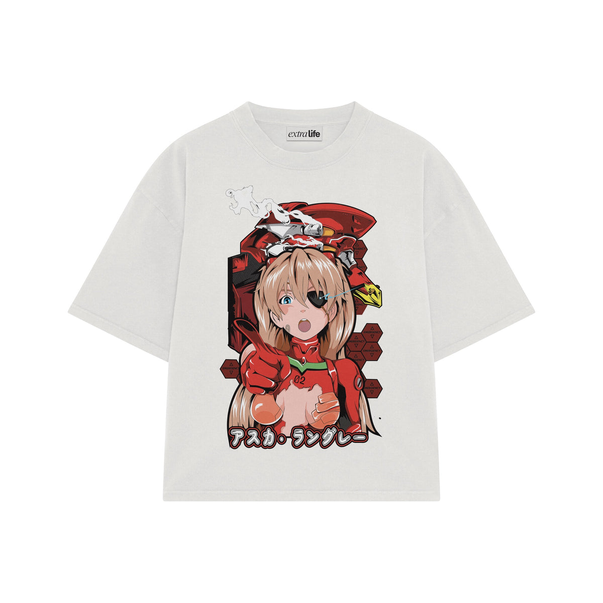 Playera streetwear premium de anime y gaming ExtraLife MX, corte oversized drop shoulder ligero y fresco en color Deep Black y Off-White, moda urbana mexicana de culto.