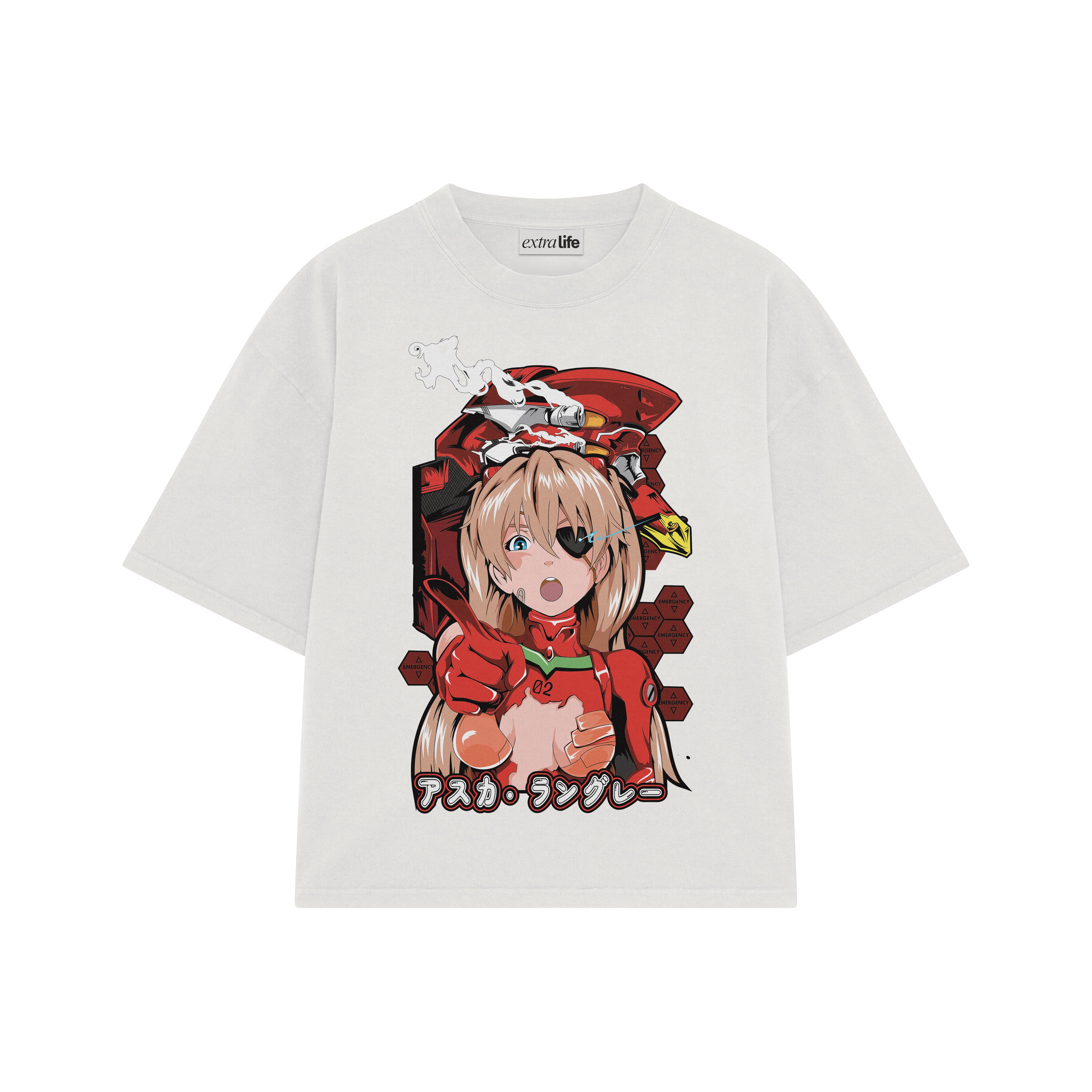 Playera streetwear premium de anime y gaming ExtraLife MX, corte boxy oversized drop shoulder heavyweight en color Deep Black y Off-White, moda urbana mexicana de culto.