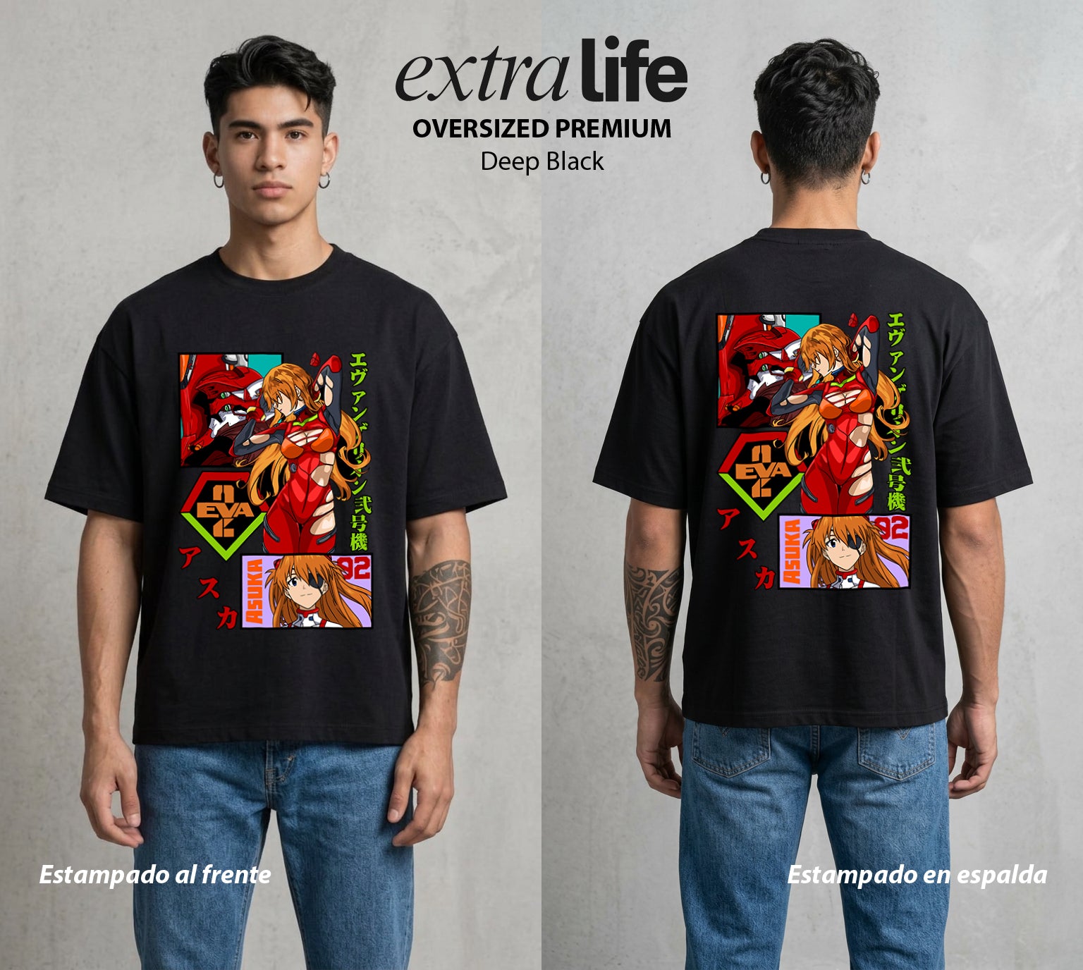 Unidad de Combate | La Mas Fuerte del Grupo #01392 - Playera Oversized Premium | Deep Black - Foto en modelo