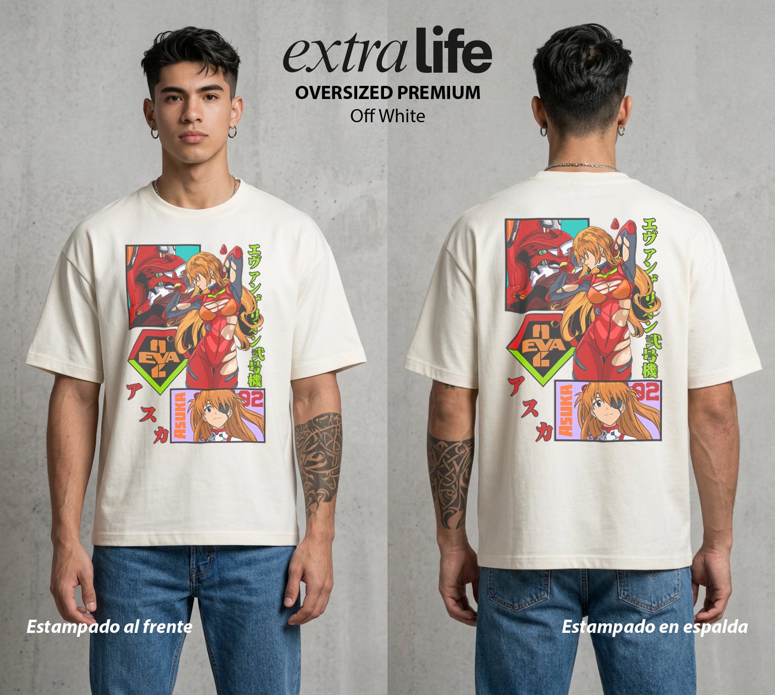 Unidad de Combate | La Mas Fuerte del Grupo #01392 - Playera Oversized Premium | Off White - Foto en modelo