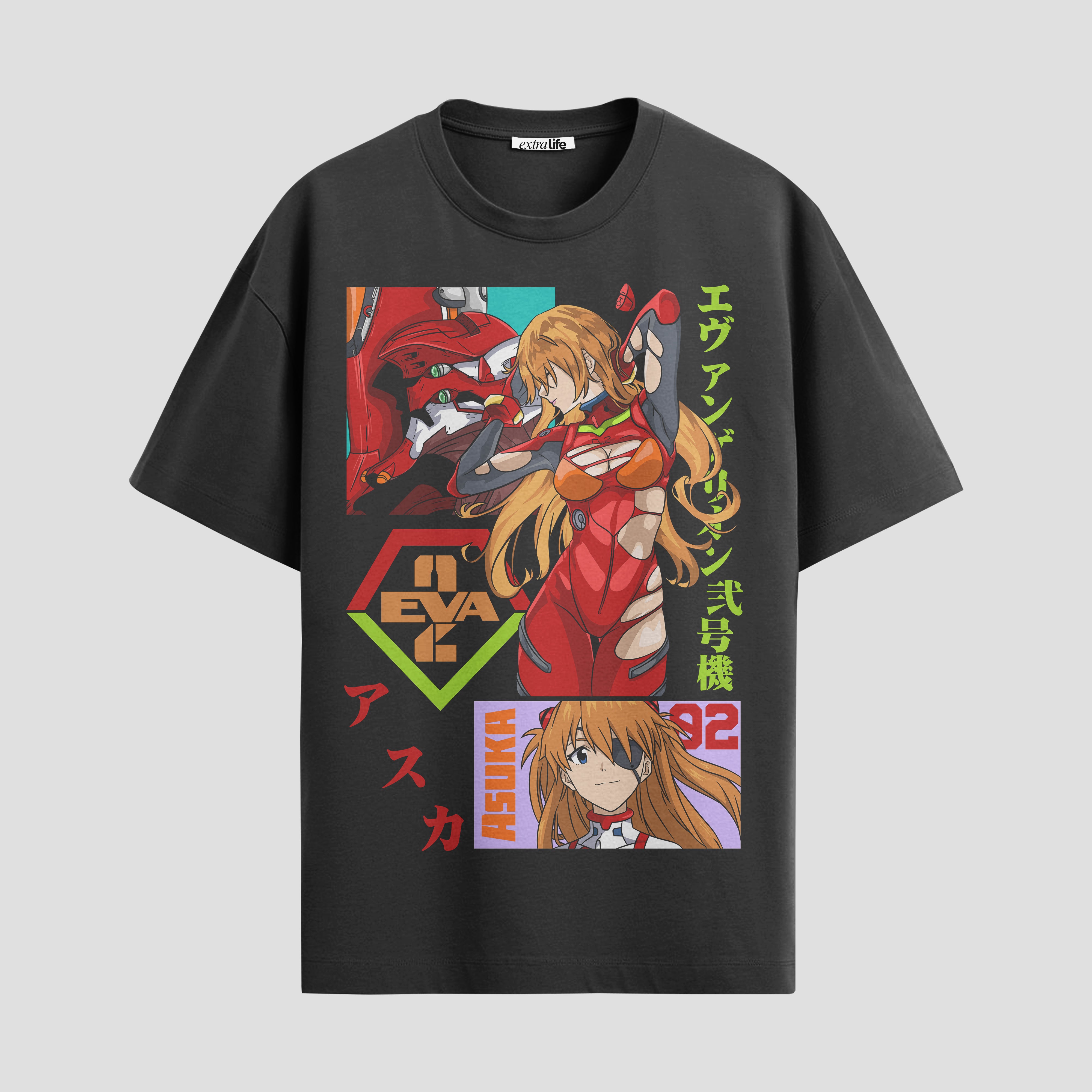 Playera urbana de anime y gaming ExtraLife MX, corte Standard Fit unisex ligero y transpirable en color Deep Black y Pure White, ropa de uso diario para gym y casual.