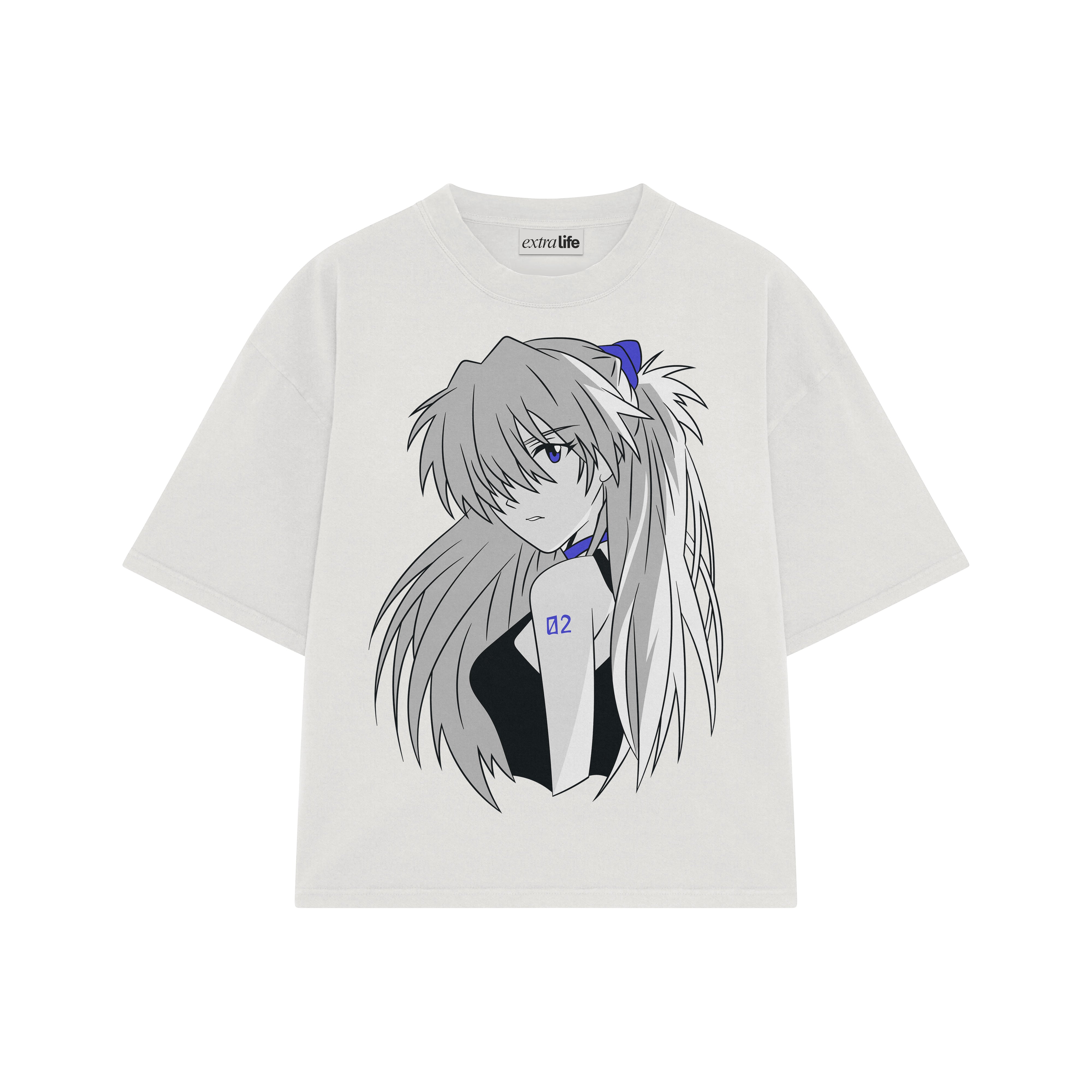 Playera streetwear premium de anime y gaming ExtraLife MX, corte boxy oversized drop shoulder heavyweight en color Deep Black y Off-White, moda urbana mexicana de culto.