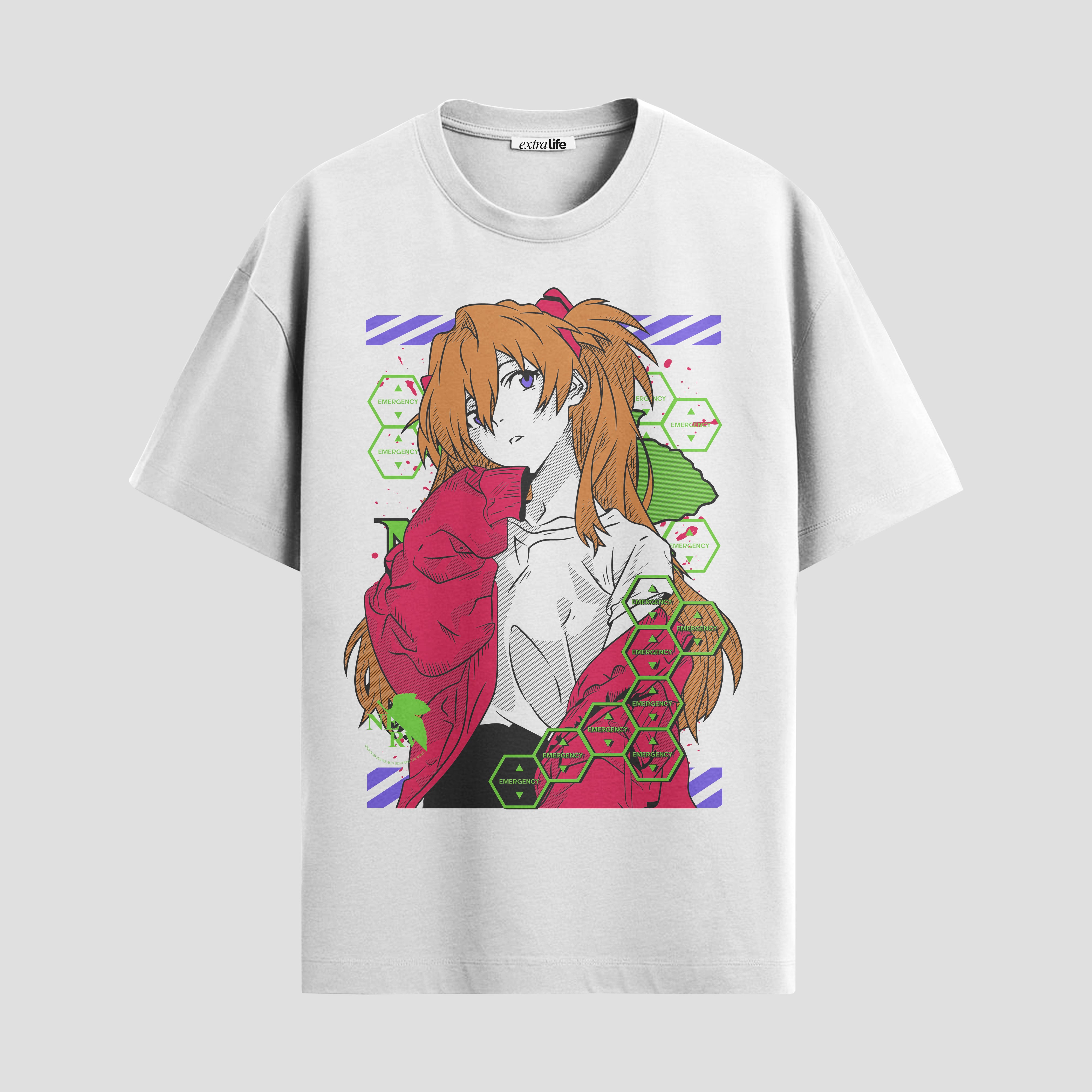 Playera urbana de anime y gaming ExtraLife MX, corte Standard Fit unisex ligero y transpirable en color Deep Black y Pure White, ropa de uso diario para gym y casual.