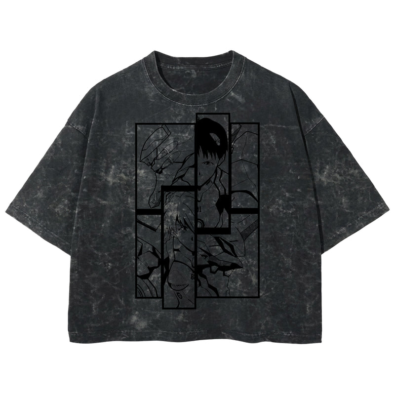 Playera streetwear premium de anime y gaming ExtraLife MX, corte boxy deluxe mineral wash heavyweight en color Acid Wash, moda urbana mexicana de culto.