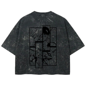 Playera streetwear premium de anime y gaming ExtraLife MX, corte boxy deluxe mineral wash heavyweight en color Acid Wash, moda urbana mexicana de culto.
